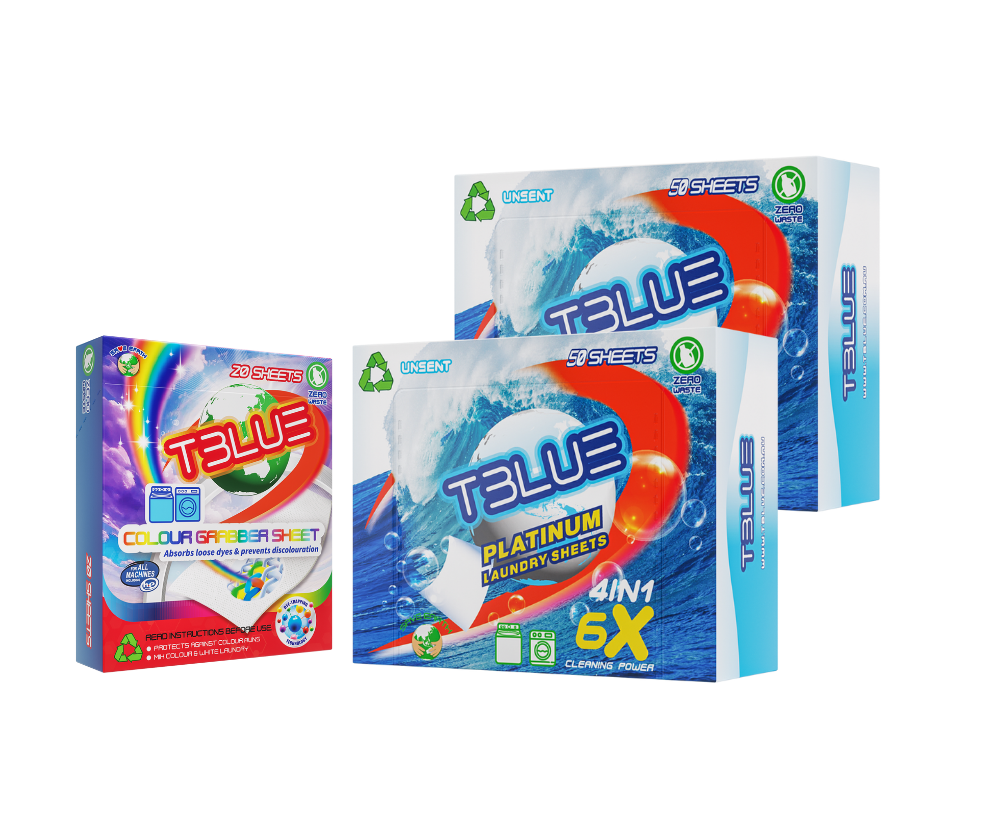 TBLUE Twin Pack Laundry Sheets + Color Grabber Bundle - 50 Loads