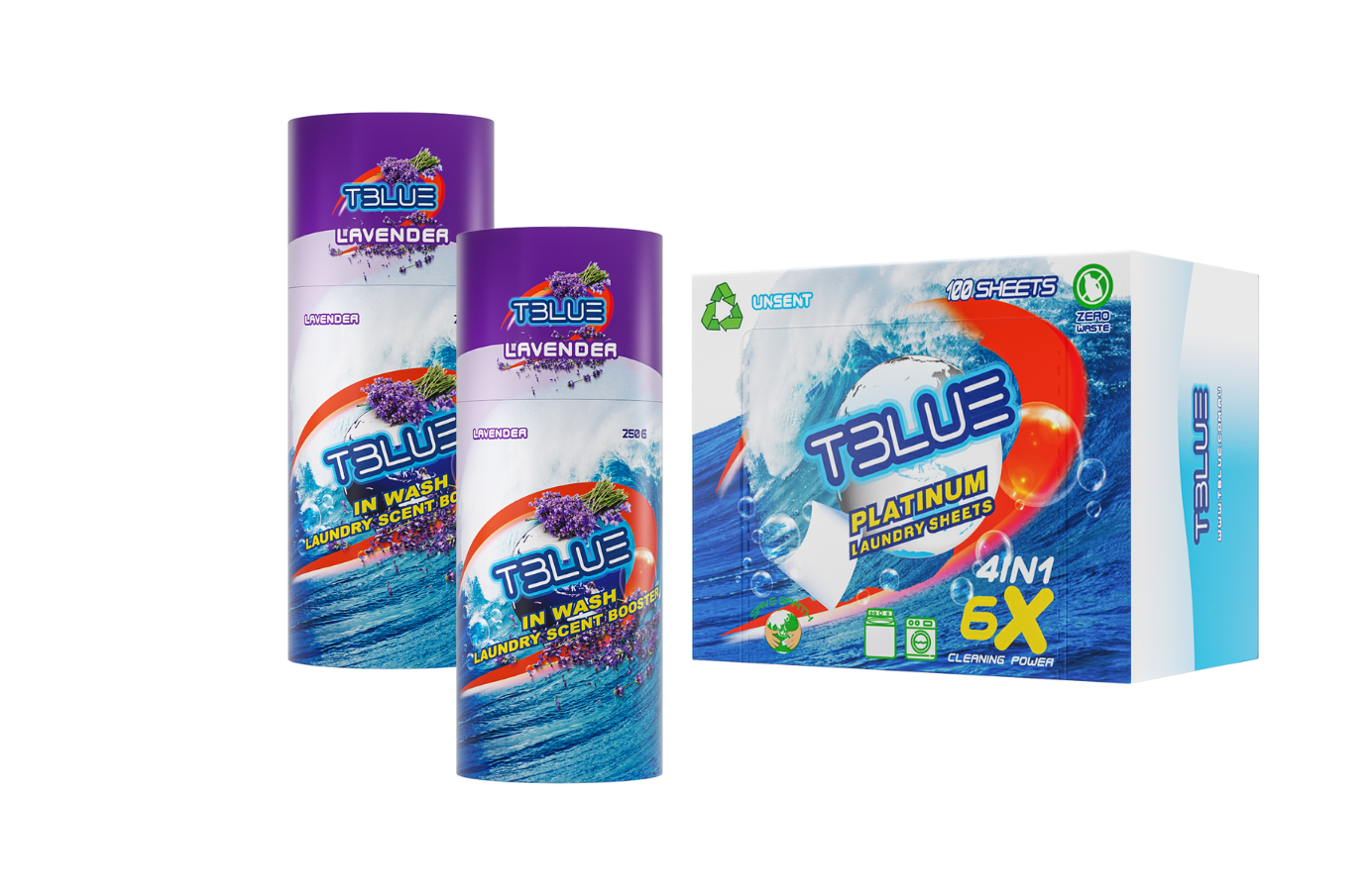 TBLUE TWIN Pack In-Wash Scent Booster 250g + Laundry 100 Sheets BUNDLE