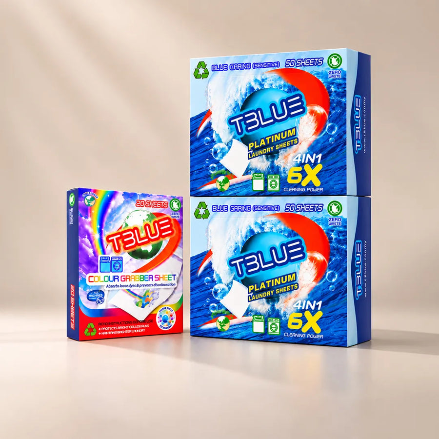 TBLUE Twin Pack Laundry Sheets + Color Grabber Bundle - 100 Loads - $0.17 per Load