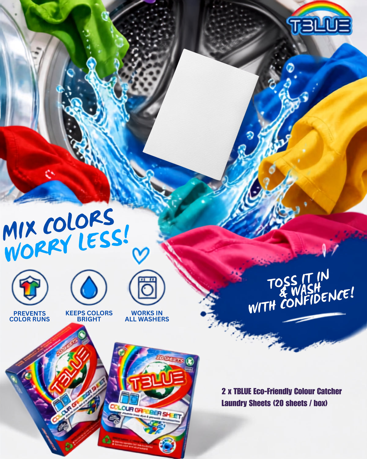 Tblue Colour Grabber Laundry Sheets - Eco Friendly Colour Catcher Laundry Sheets - 20 Sheets - $0.39 per Load