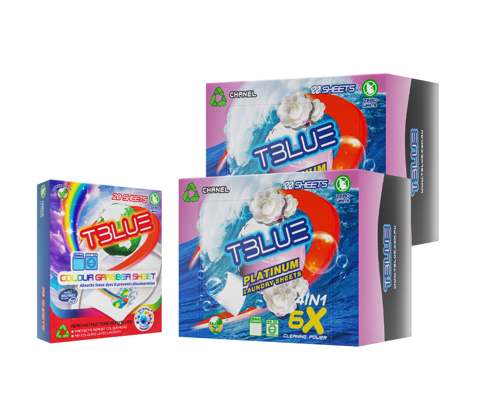 TBLUE Twin Pack Laundry Sheets + Color Grabber Bundle - 100 Loads