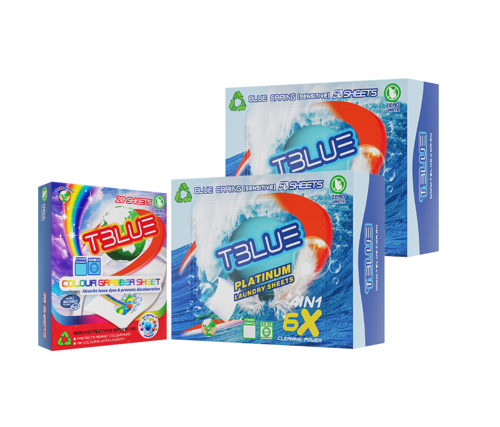 TBLUE Twin Pack Laundry Sheets + Color Grabber Bundle - 50 Loads