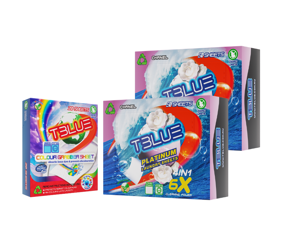 TBLUE Twin Pack Laundry Sheets + Color Grabber Bundle - 50 Loads