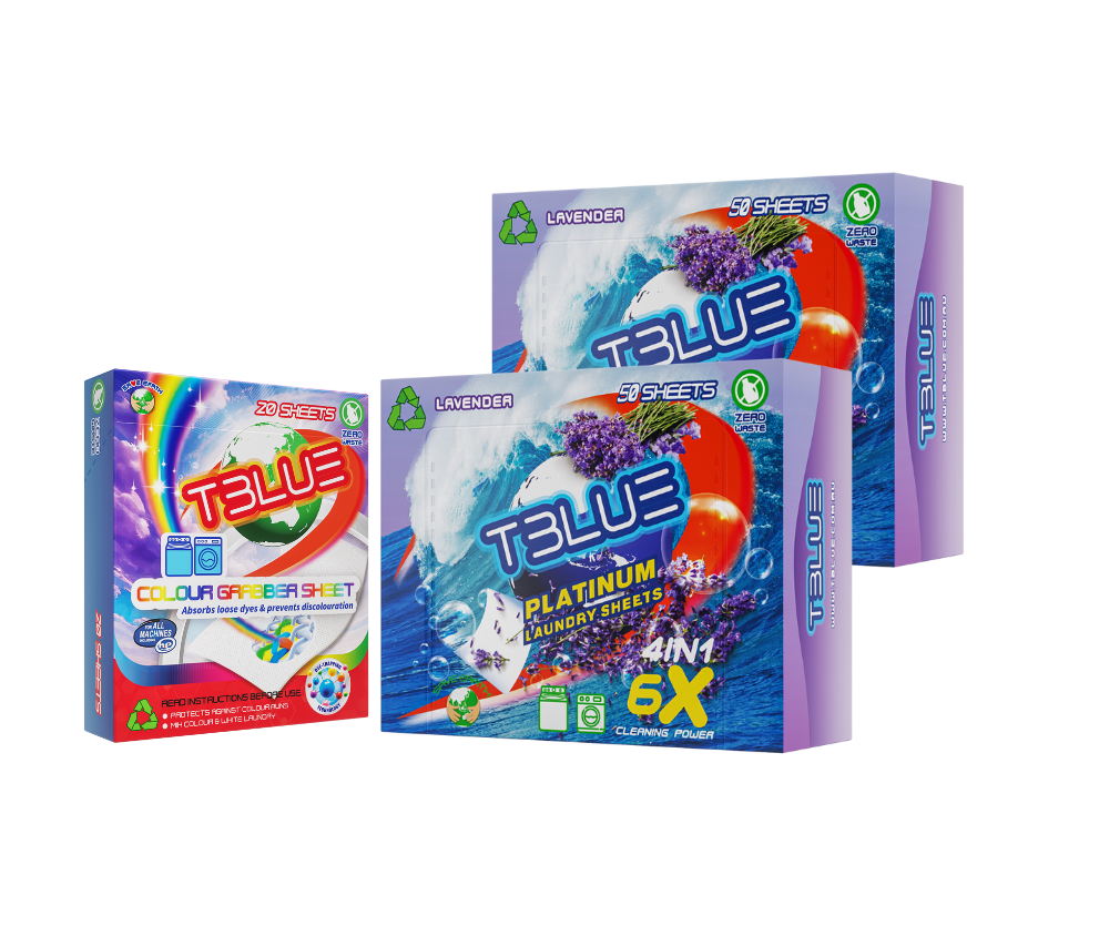 TBLUE Twin Pack Laundry Sheets + Color Grabber Bundle - 50 Loads