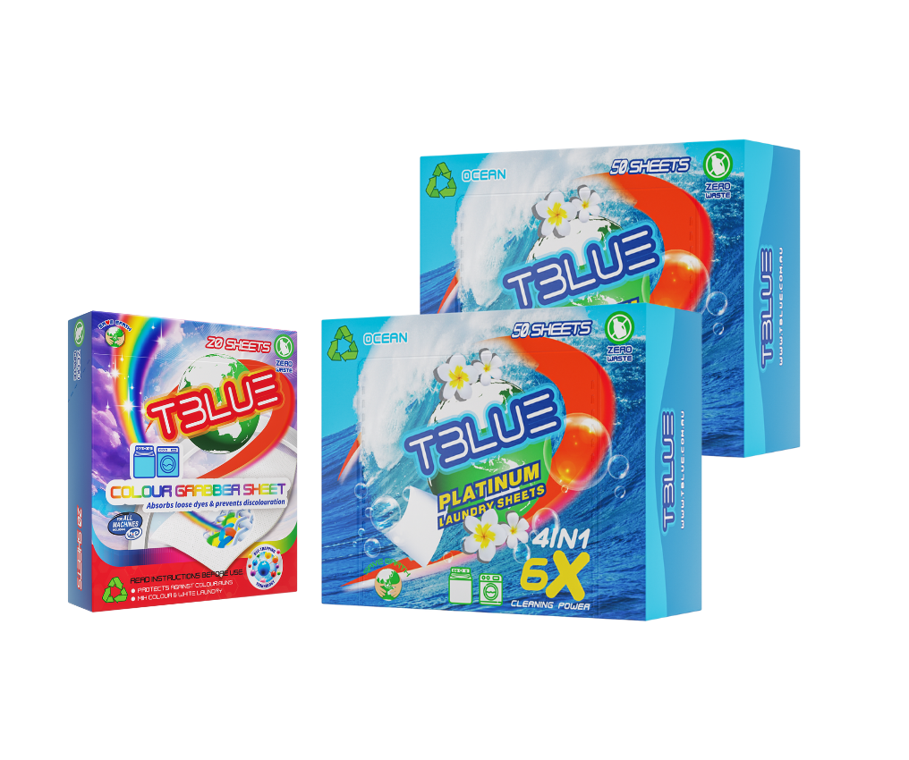 TBLUE Twin Pack Laundry Sheets + Color Grabber Bundle - 50 Loads