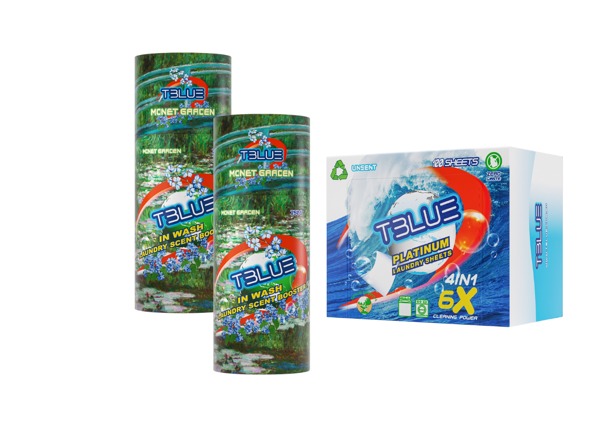 TBLUE TWIN Pack In-Wash Scent Booster 250g + Laundry 100 Sheets BUNDLE